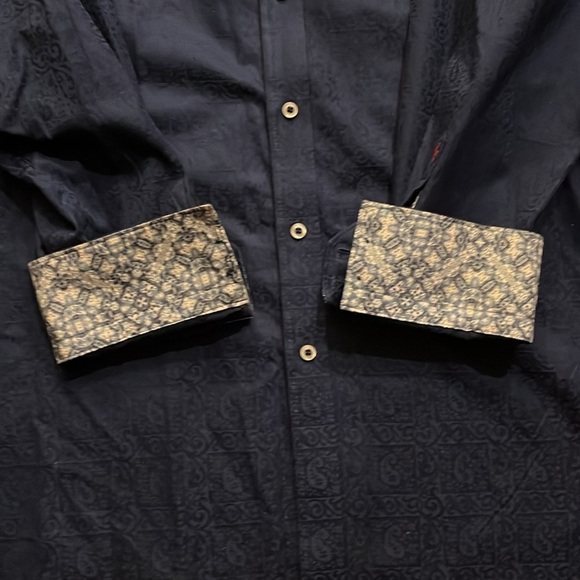 Robert Graham Men’s Button Up Paisley Geometric Flip Cuff Blue Shirt Size 3XL - Picture 3 of 10